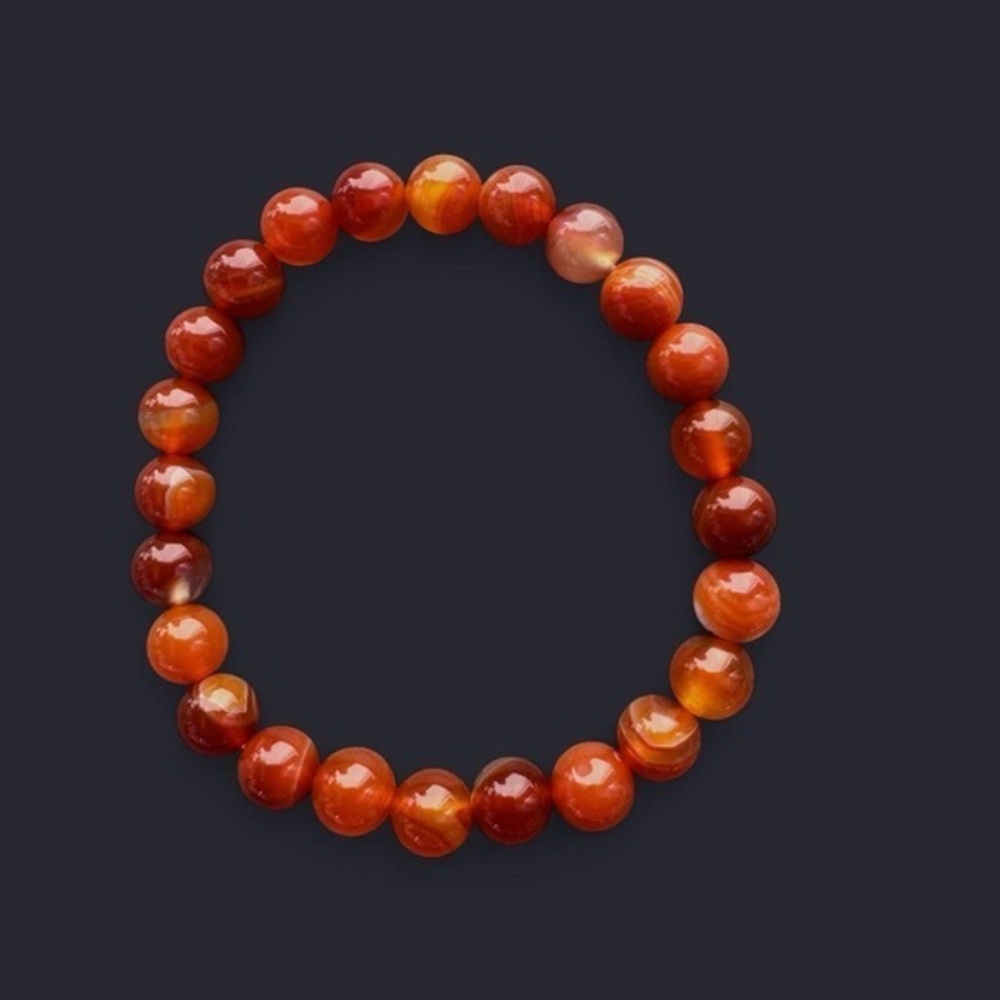 Red Striped Agate Gemstone Bead Bracelet 8mm